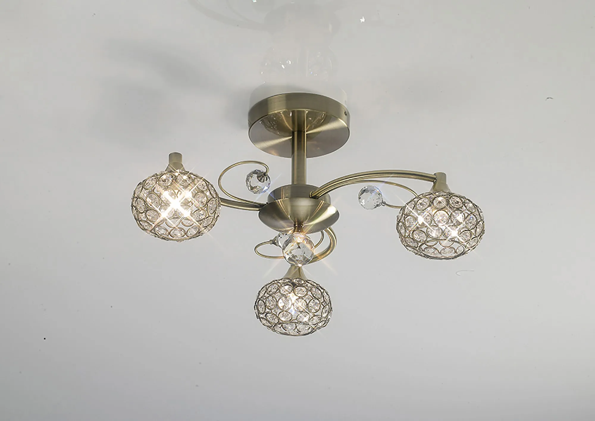 IL30943  Cara Crystal Ceiling 3 Light Antique Brass